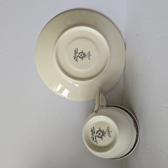 Noritake Etienne Ivory China Footed Coffee Mug Tea Cup And Saucer 7260 Japan - Picture 15 of 16